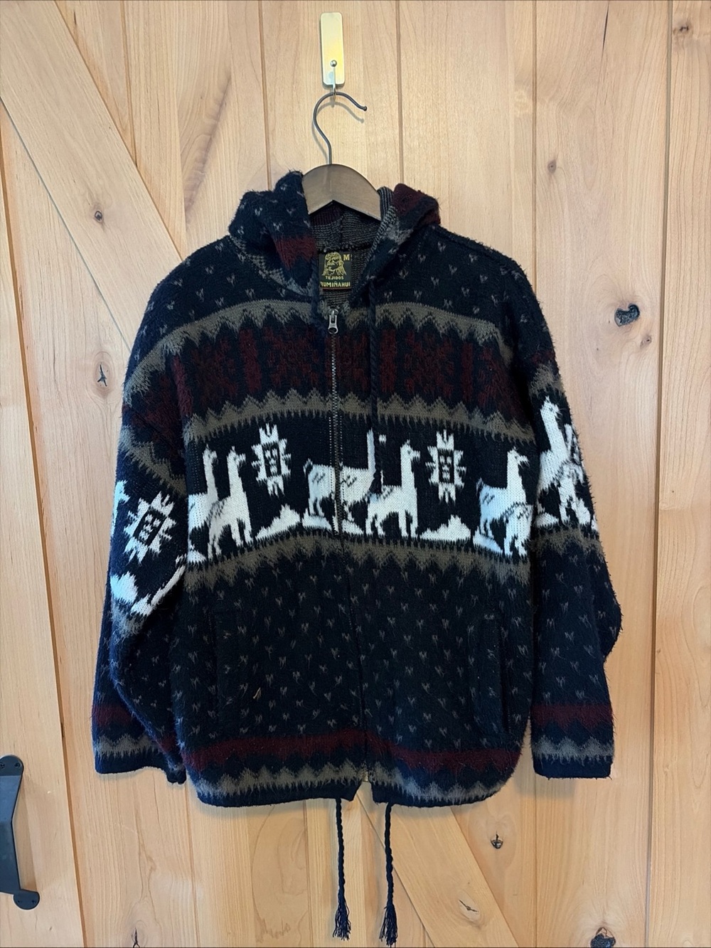 Tejidos Ruminahui Sweater Mens Medium Acrylic Full Zip Hooded Llama Alpaca